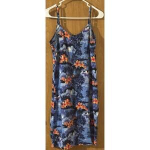 Island Planet Blue Tropical Floral Dress One Size Spaghetti Strap Size XL